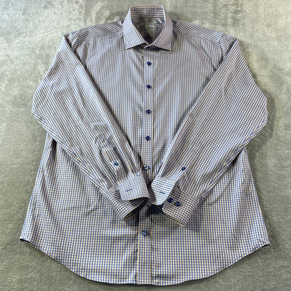 Twillory Dress Shirt Men 17 34/35 Gingham Tailored Non Iron Office Luxury Preppy